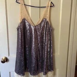 Free People Cream Lace Sequin Top